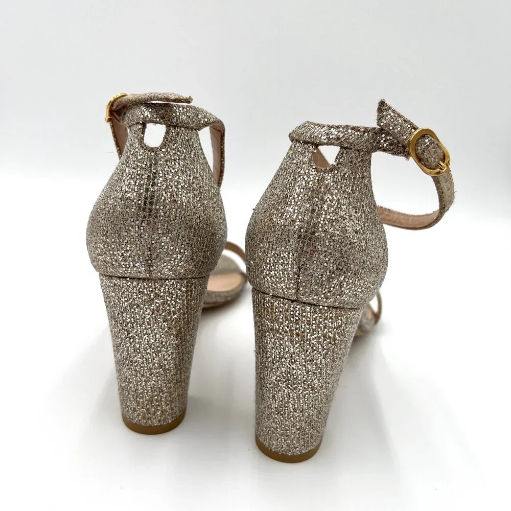 Stuart Weitzman NearlyNude Platinum Silver Glitter Sandals Heels Size 11 Heeled